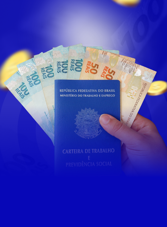 Carteira de trabalho e dinheiro representando empréstimo CLT