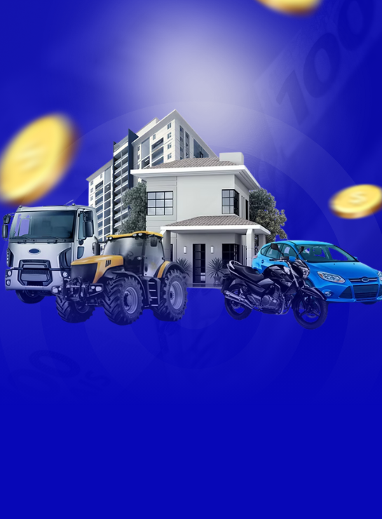 Casa, carro e máquinas representando consórcio